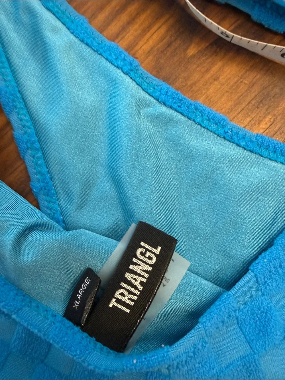 triangl swimwear Bright Blue Textured Check Bikini Set.  Too large/Bottom XL.